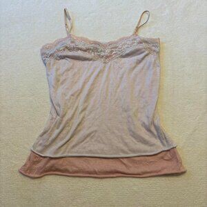 Vintage 2000s Charlotte Russe Pink and Cream Layered Lace Cami Tank Top
